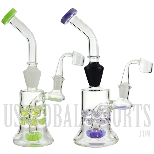 WP-N3281 9" Water Pipe Rig + Stemless + Showerhead + Branch Filters + Bent Neck + Color