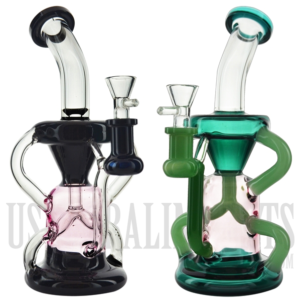 WP-N9153 9" Water Pipe + Stemless + 4 Recycler Arms + Bent Neck + Color