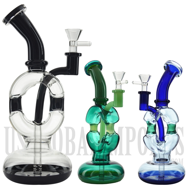WP-N9159 10" Water Pipe + Stemless + Diffuser + Donut Recycler + Bent Neck + color