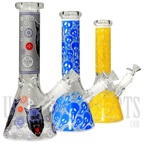 WP-RMP102 8" Beaker Water Pipe + Decal + Ice Catcher | Colors Assorted