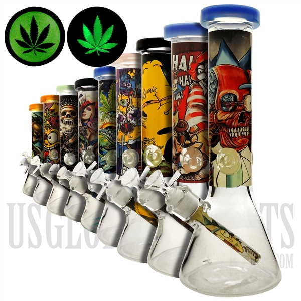 WP-SZ10 12" Beaker Glow-In-The-Dark Character Water Pipe + Ice Catcher | Assorted Color Designs