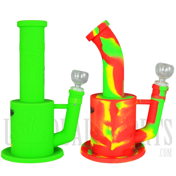 WP-1655 10" Silicone Water Pipe + Stemless + Honeycomb + Color Throughout + Lighter Magnet
