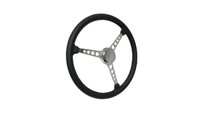 3 Spoke Chrome Steering Wheel Drilled 3 Bolt with Leather