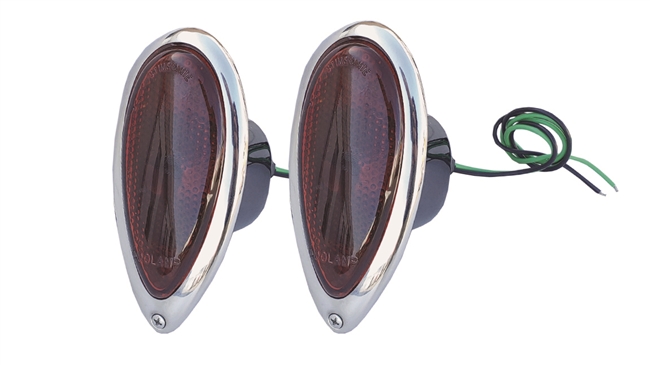 1938-1939 Ford Tear Drop Tail Light Set Polished Bezel