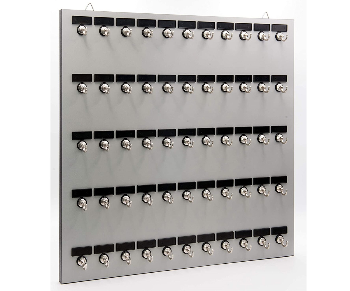 Key Rack, Key Holder # 55MGN, Extra Space 55 Bolted Metal Hooks with  'Customize Name Plate', (60 Set of Tag & Ring Included) Made in USA