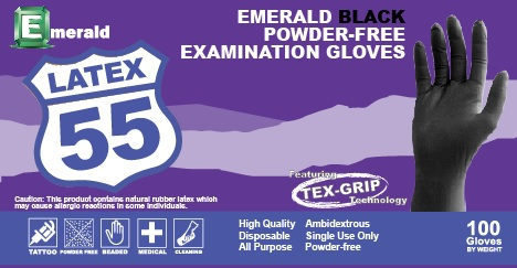 Emerald Black Latex 55 Powder-Free Exam Gloves