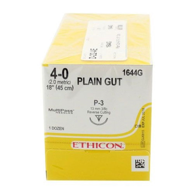 Ethicon 4/0, 18" Plain Gut Absorbable Suture with Precision Point Reverse
