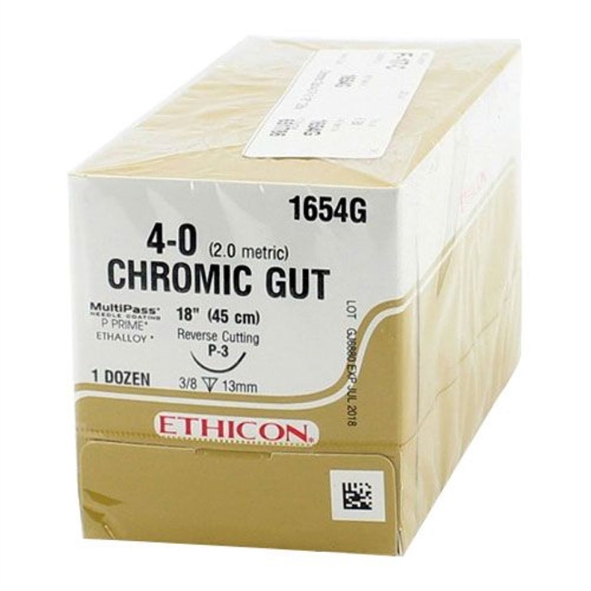 Ethicon 4/0, 18" Chromic Gut Absorbable Suture with Precision Point Reverse
