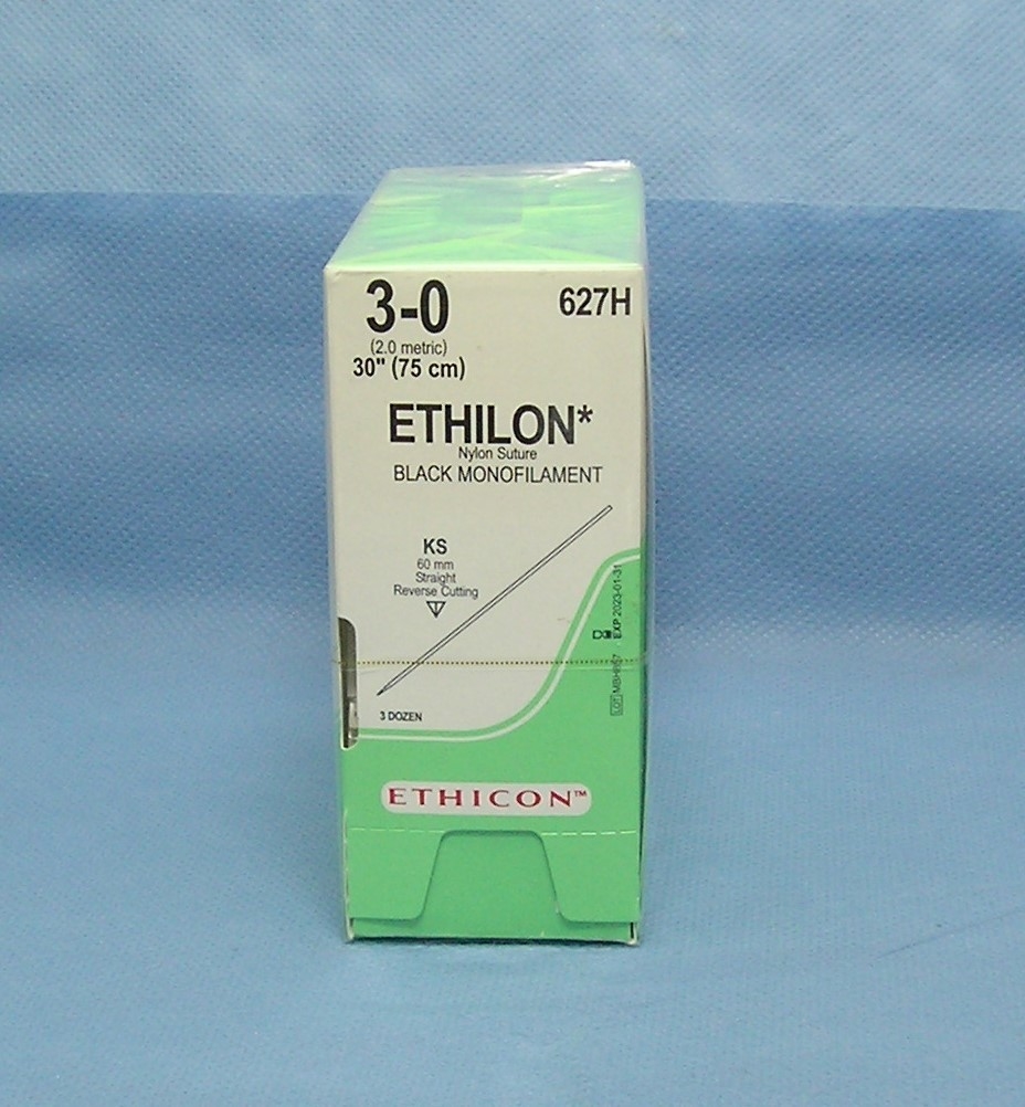 Ethicon Ethilon 3/0, 30 Black Monofilament Non-Absorbable Suture with  Reverse