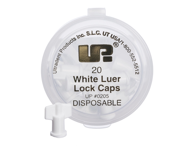 Ultradent Luer Lock Caps, White 20/Pk. Winged, polypropylene, plastic luer lock