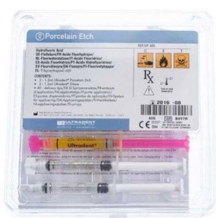 Porcelain Etch Kit, Buffered 9.6% Hydrofluoric Acid. Contains: 2 x 1.2 ml