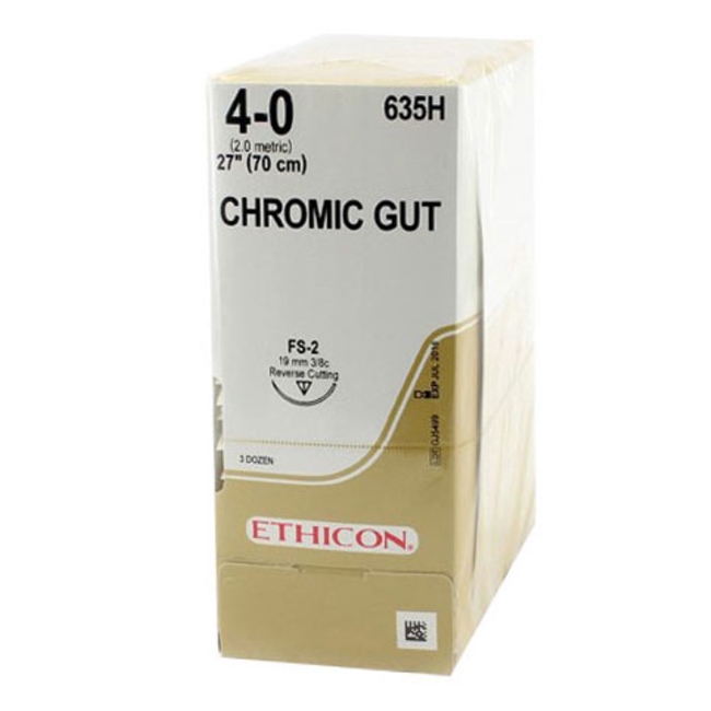 Ethicon 4/0, 27" Chromic Gut Absorbable Suture with Reverse Cutting FS-2 Needle