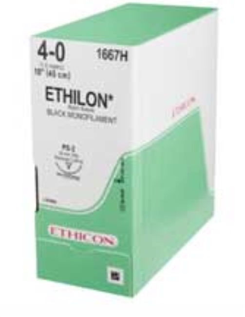 Ethicon Ethilon 4/0, 18" Black Monofilament Non-Absorbable Suture with Reverse