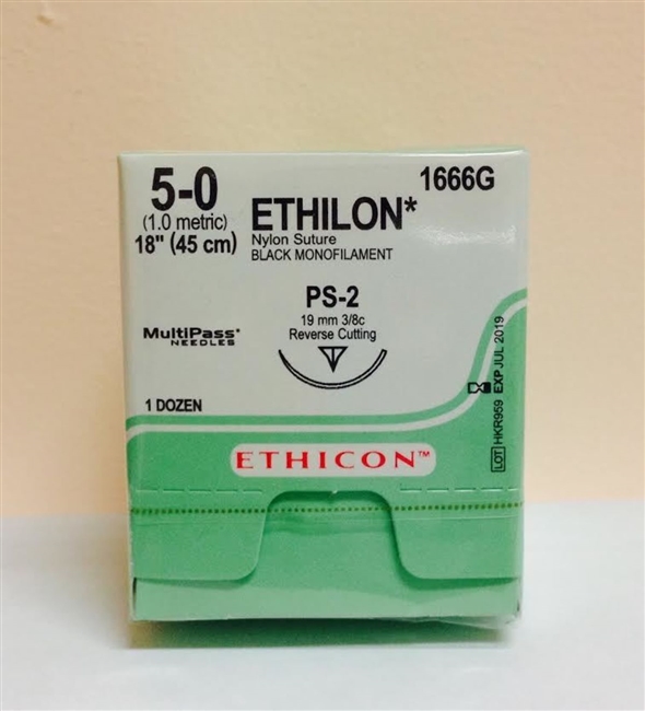 Ethicon Ethilon 5/0, 18" Black Monofilament Non-Absorbable Suture