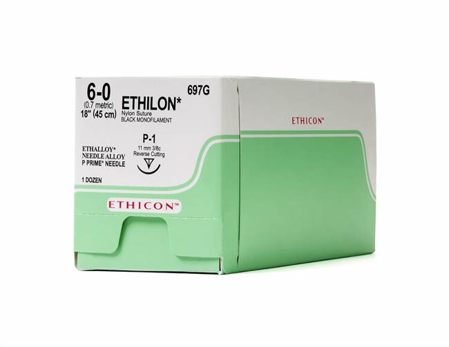 Ethicon Ethilon 6/0, 18" Black Monofilament Non-Absorbable Suture