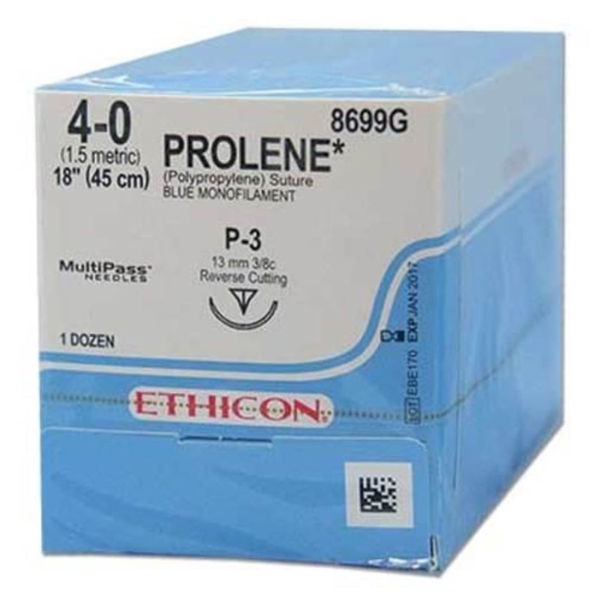 Ethicon Prolene 4-0, P-3, 18", Blue, 12/Box 8699G