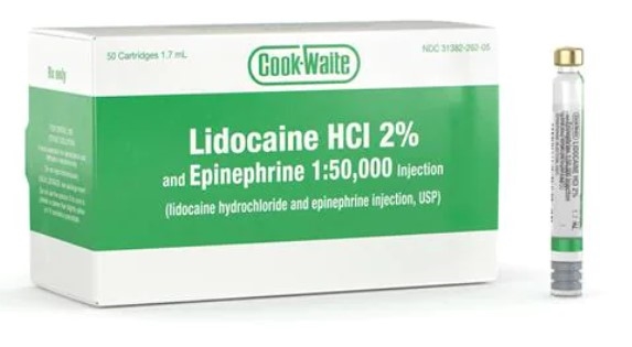 Cook Waite Lidocaine HCl 2% Epinephrine 1:50,000 Green 50/Bx