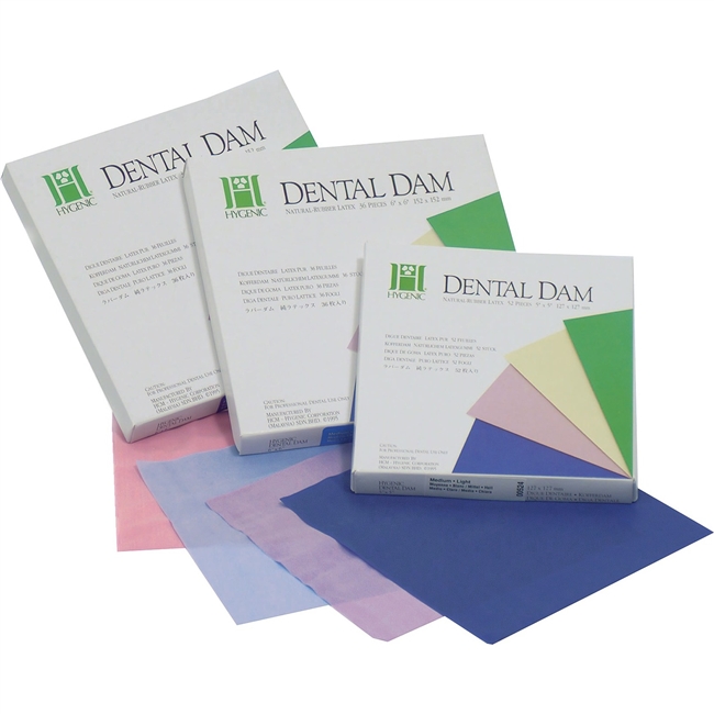 Hygenic Fiesta Dental Dam 5" x 5", Medium, Assorted Colors, 52/Box, H04641