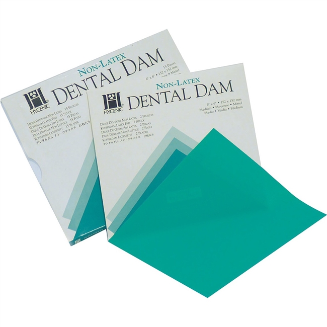Hygenic Non-Latex Dental Dam 6" x 6", Medium, Green, 75/Box, H09106
