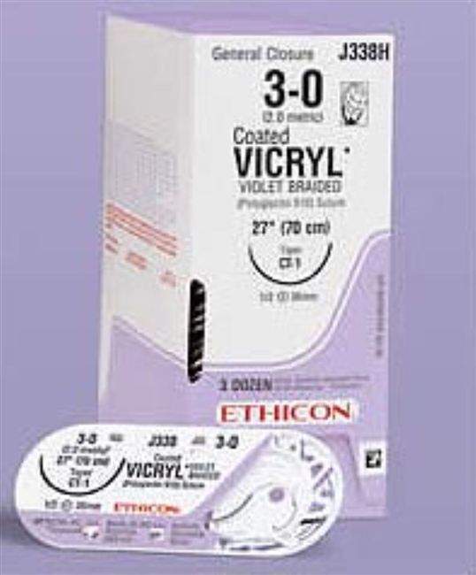 Ethicon Vicryl 3/0, 18" Coated Vicryl Violet Braided Absorbable Suture