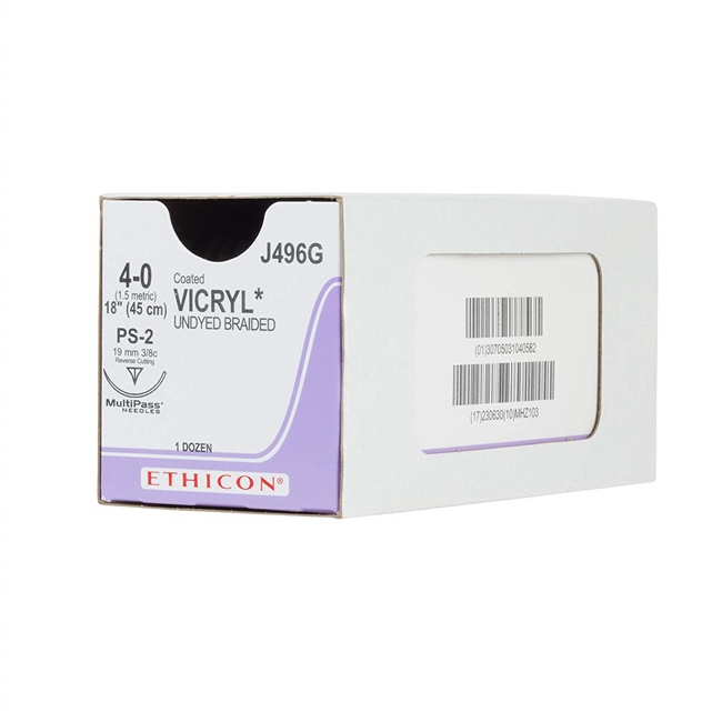 Ethicon Vicryl 4/0, 18" Coated Vicryl Undyed Braided Absorbable Suture