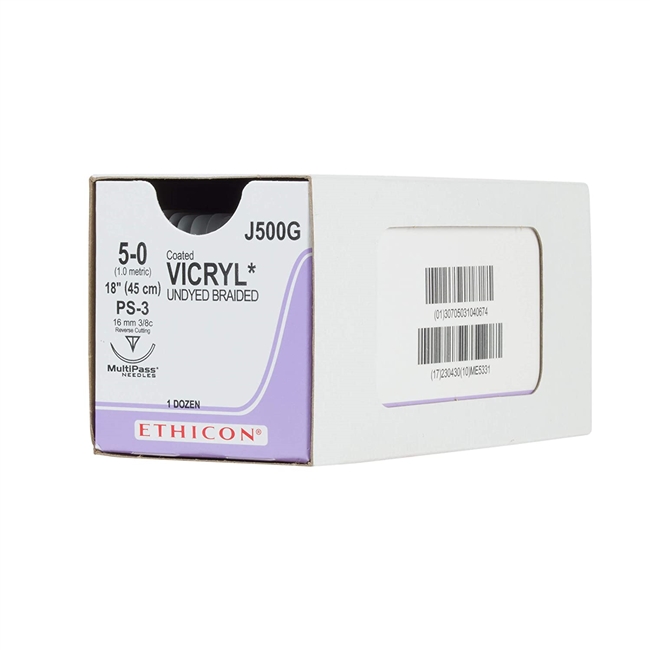 Ethicon Vicryl 5/0, 18" Coated Vicryl Undyed Braided Absorbable Suture
