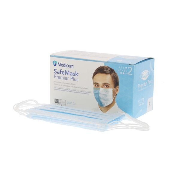 SafeMask Premier Plus Moderate Barrier Masks Blue 50/Box