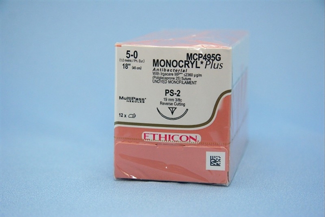 Ethicon Monocryl 5/0, 18" Monocryl Undyed Monofilament Absorbable Suture