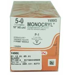 Ethicon Monocryl 5/0, 18" Monocryl Undyed Monofilament Absorbable Suture