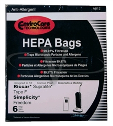 Riccar / Simplicity Type F HEPA Synthetic Paper Bag 6 pack