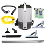 ProTeam ProVac FS 6 commercial backpack vacuum with ProBlade hard surface and carpet floor tool kit