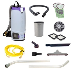 ProTeam GoFit 10 107800 10-quart commercial backpack vacuum with HEPA filtration and hard-surface horse-hair brush tool kit