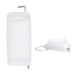 Sandia 40-1000 4 gallon solution tank with Super-Drain Valve mounted on a floor buffer via U-bolts for carpet shampoo application