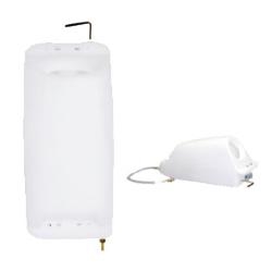Sandia 40-1000 4 gallon solution tank with Super-Drain Valve mounted on a floor buffer via U-bolts for carpet shampoo application