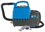 Sandia Spot Xtract 50-2000 2-gallon portable spot carpet extractor with clear-view stainless steel hand tool, hose set, and stackable solution and recovery tanks.