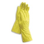 Volk Work Safe Liquid & Chemical Resistant Yellow Latex Gloves, Flock-lined, Embossed Grip, 18-mil, 12" Long Cuff, Medium (Case of 12 Pairs Individually Wrapped) 50055-M