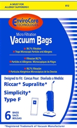 Envirocare Type F Paper Bag (6 Pk) #812-Riccar, Simplicity, CleanMax