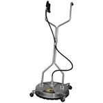 BE Pressure 85.403.010 24-inch stainless steel Whirl-A-Way flat surface cleaner with three rotating spray jets and built-in wheels.