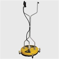BE Pressure Whirl-A-Way 20-inch flat surface cleaner attachment with castor wheels, dual high-speed rotating spray jets, and quick-connect fitting