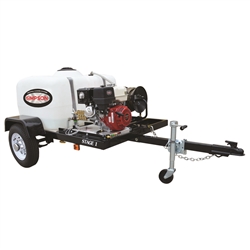 Simpson 95002 trailer-mounted 4,200 PSI cold-water pressure washer with 150-gallon tank and Honda GX390 engine