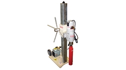 EDCO 97100E 48-inch base-mounted concrete core drill rig with 20-amp Milwaukee motor and combination vacuum anchor base