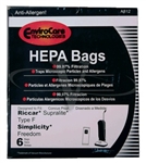 Riccar / Simplicity Type F HEPA Synthetic Paper Bag 6 pack