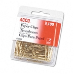 ACCO Paper Clips, Wire, No. 2 (1-1/8), Gold Tone, 100/