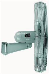 TPI ACU30W 30-inch wall-mount industrial circulator fan with steel guards, oscillating yoke, and 1/4 HP totally enclosed motor for warehouse and shop ventilation.