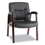Alera&reg; Madaris Leather Guest Chair w/Wood Trim, Four Legs, Black/Mahogany # ALEMA43ALS10M