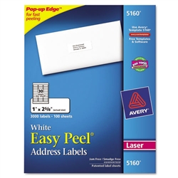 Avery Easy Peel Laser Address Labels, 1 x 2-5/8, White,