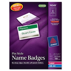 Avery Badge Holder Kit w/Laser/Inkjet Insert, Top Load, 2 1/4 x 3 1/2, White, 100/BX # AVE74549