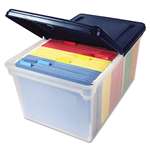 Innovative Storage Designs File Tote Storage Box with Lid , Letter, Plastic, Clear/Navy # AVT55797