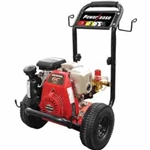 BE Pressure B275HAS B-Frame 2700 PSI cold-water pressure washer with 5 HP Honda GC160 engine, axial pump, and 10-inch pneumatic wheels