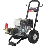 BE Pressure B2765HC 2700 PSI 3.0 GPM cold water gas pressure washer with Honda GX200 196cc engine and Comet triplex pump on a B-Frame.
